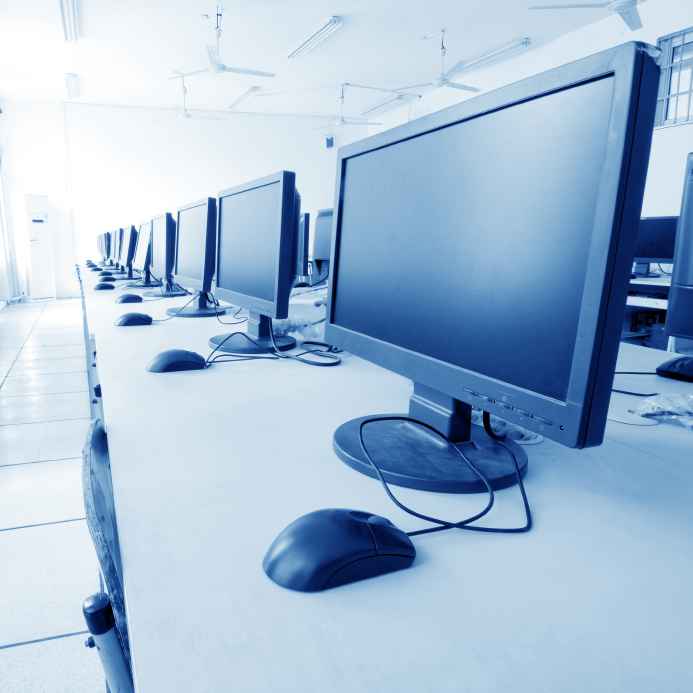 Row of computer workstations